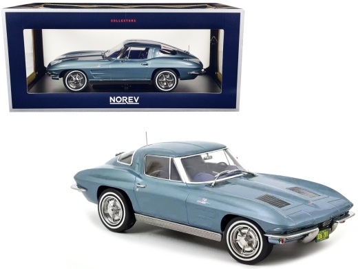 1963 Chevrolet Corvette Stingray Light Blue Metallic 1/18 Diecast Model Car By Norev