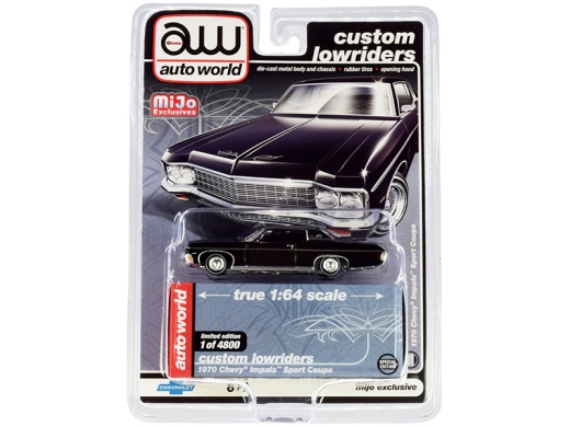 1970 Chevrolet Impala Sport Coupe Black 'Custom Lowriders' Limited Edition 1/64 Diecast Model Car by Auto World
