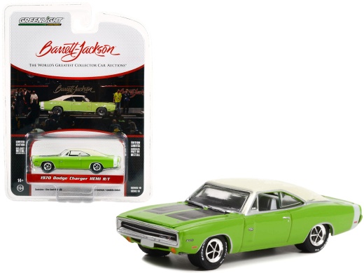 1970 Dodge Charger Hemi R/T Sublime Green with White Roof and White Tail Stripe Diecast Model Car