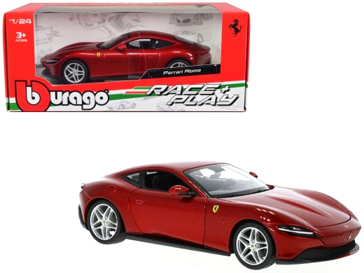 Ferrari Roma Red Metallic "Race + Play" Series 1/24 Diecast Model Car By Bburago
