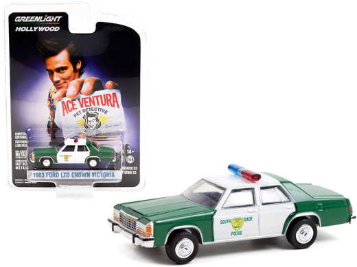 1983 Ford LTD Crown Victoria Green and White 'Miami-Dade Police Department' 'Ace Ventura: Pet Detective' (1994) Movie 'Hollywood Series' Release 33 Diecast Model Car By Greenlight