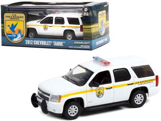 2012 Chevrolet Tahoe White With Yellow Stripes Diecast Model Car By Greenlight