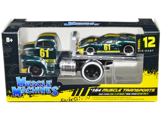 1950 Ford Coe Flatbed Truck #61 and 1966 Ford Gt40 Mk Ii #61 Diecast Model Cars