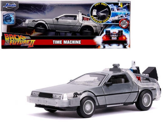 Delorean Brushed Metal Time Machine With Lights (Flying Version) Diecast Model Car