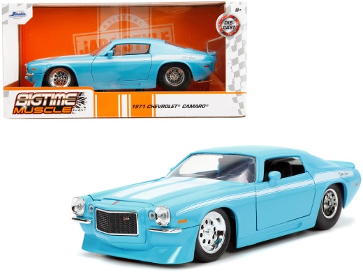 1971 Chevrolet Camaro Z/28 Light Blue with White Stripes 1/24 Scale Diecast Model Car - Bigtime Muscle Series by Jada