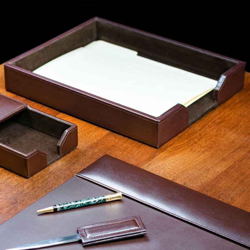 Dark Brown Bonded Leather Letter Tray