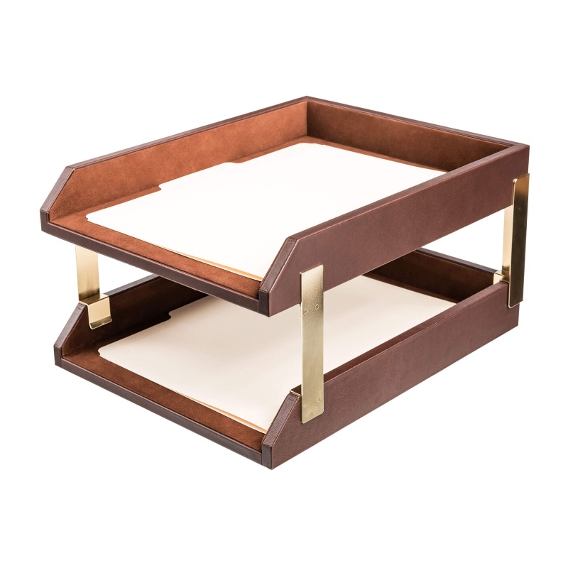 Chocolate Brown Leather Double Letter Trays