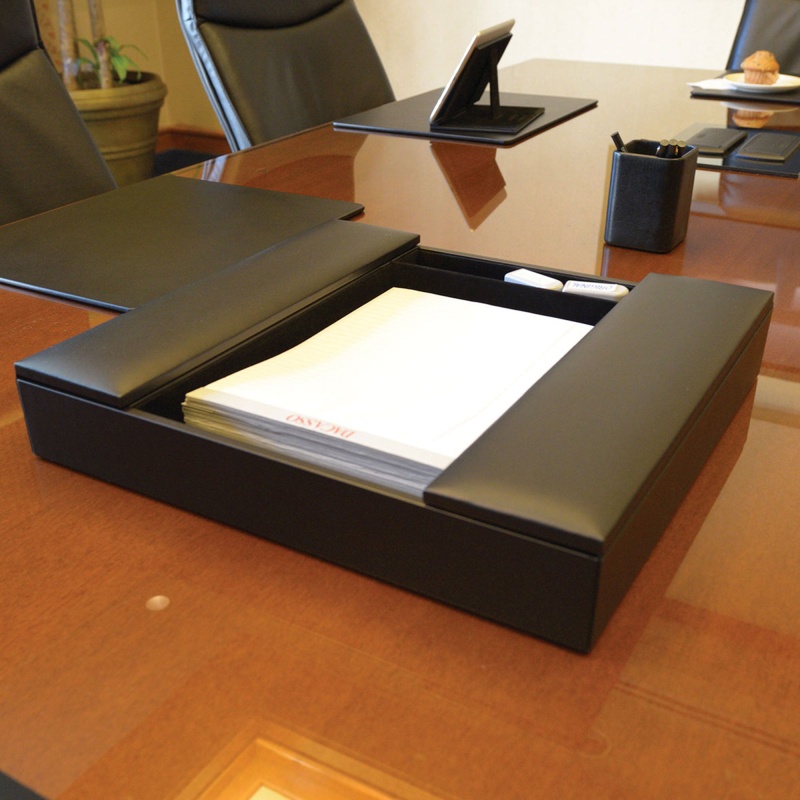 Classic Black Leather Enhanced Conference Room Organizer