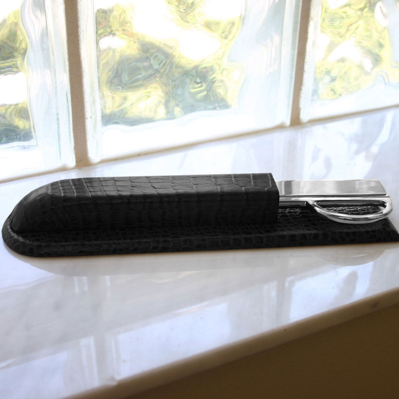 Black Crocodile Embossed Leather 7-Piece Desk Set