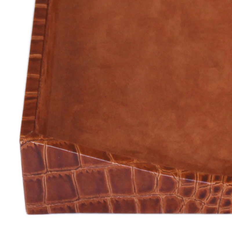 Protacini Cognac Brown Italian Crocodile Leather Front-Load Letter Tray