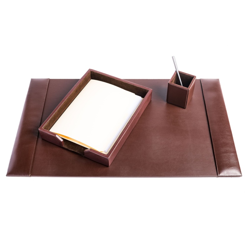 Dark Brown Bonded Leather 3-Piece Desk Set