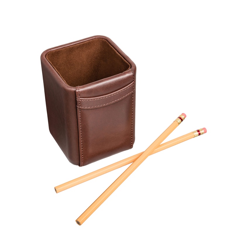 Chocolate Brown Leather Pencil Cup