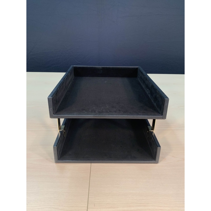 Rustic Black Leather Double Stacking Trays