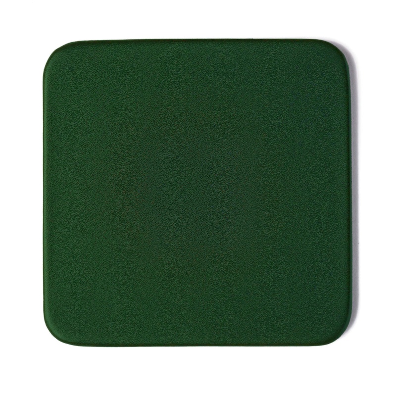 Dark Green Leather 10 Square Coaster Set W/ Holder