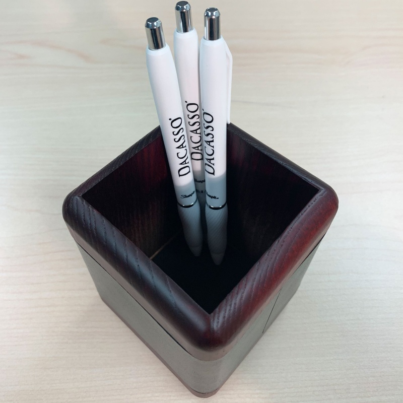 Mahogany (Rosewood) & Black Leather Pencil Cup