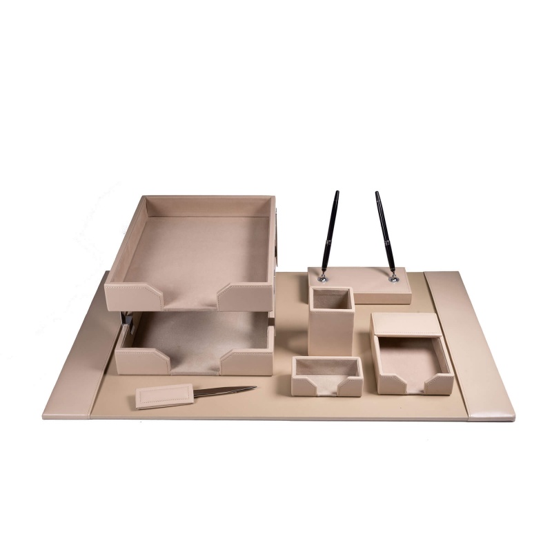 Burgundy Contemporary Leather 7-Piece Desk Set