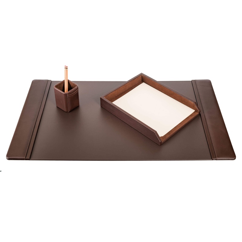 Chocolate Brown Leather 3-Piece Desk Set