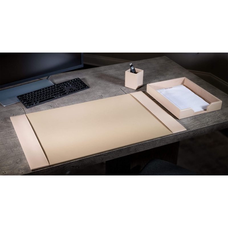 White Latte Bonded Leather 3-Piece Desk Set
