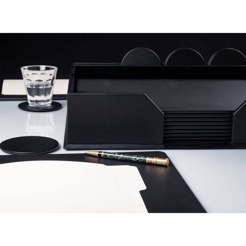 10 Seat Black Leatherette Conference Room Set W/ Round Coasters
