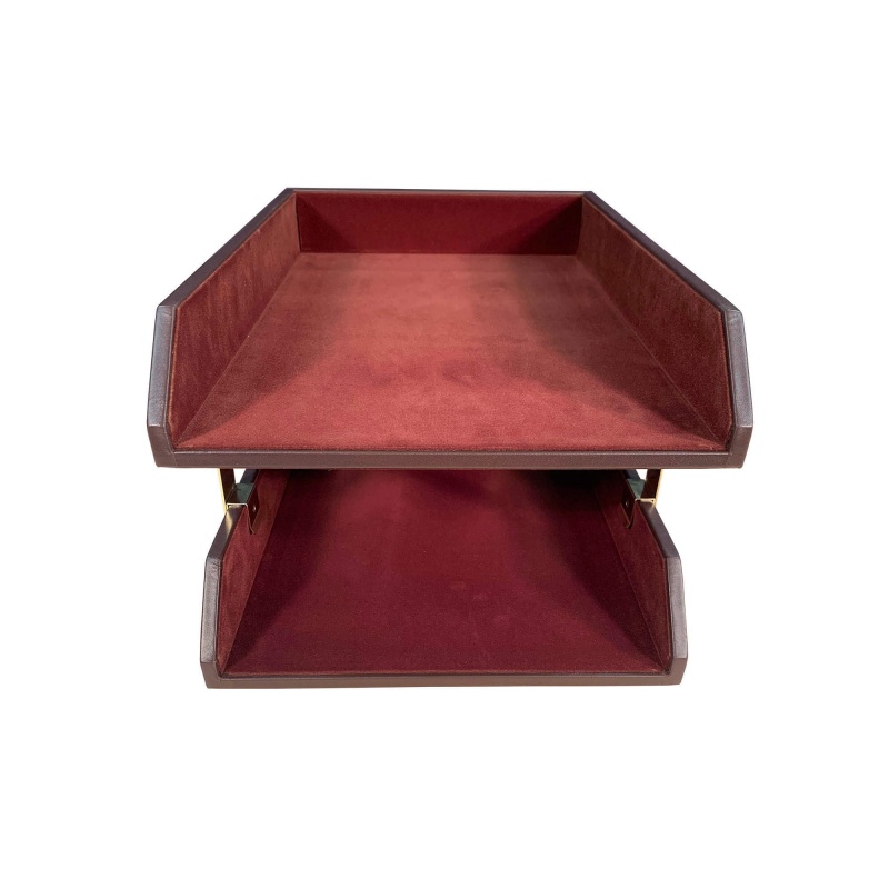 Chocolate Brown Leather Double Legal-Size Trays