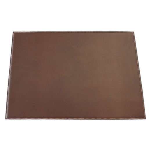 Brown 17" x 12" Leatherette Square Corner Placemat with White Stitching