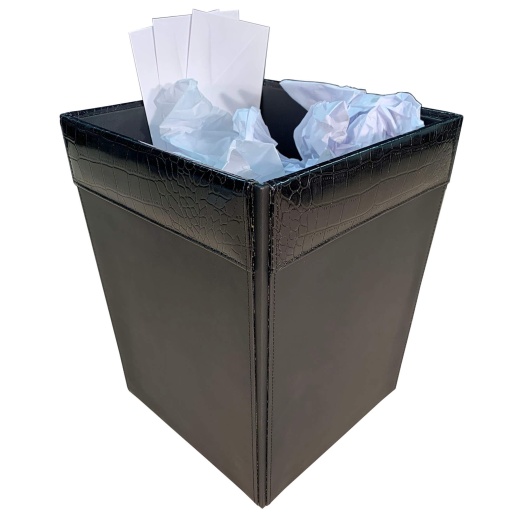 Black Crocodile Embossed Leather Waste Basket, 14 Qt
