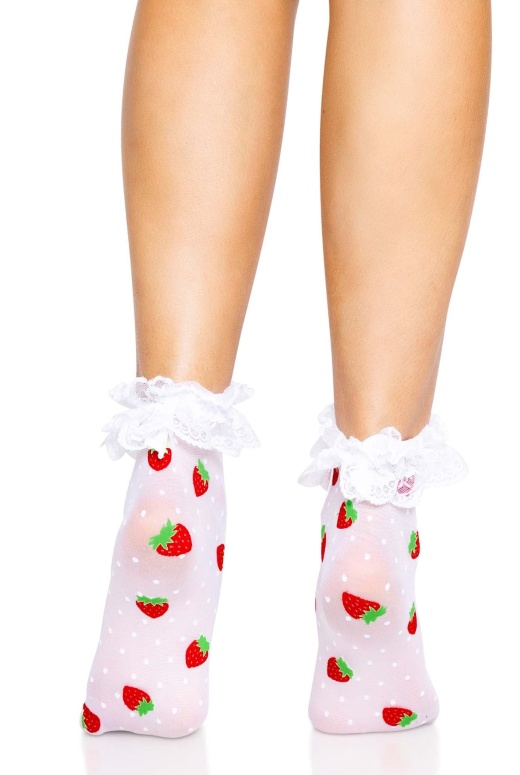 Strawberry Ruffle Anklets - One Size / White/Red by Donna Di Capri