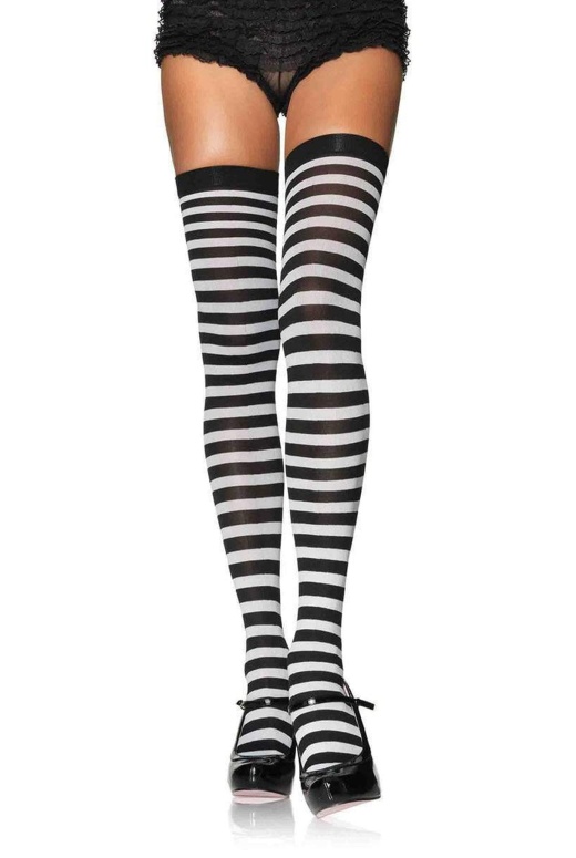 Plus Striped Stockings - 1X/2X Black/White by Donna Di Capri