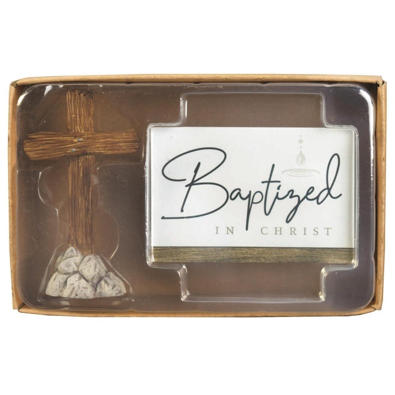 Cross Figurine With Baptized Card