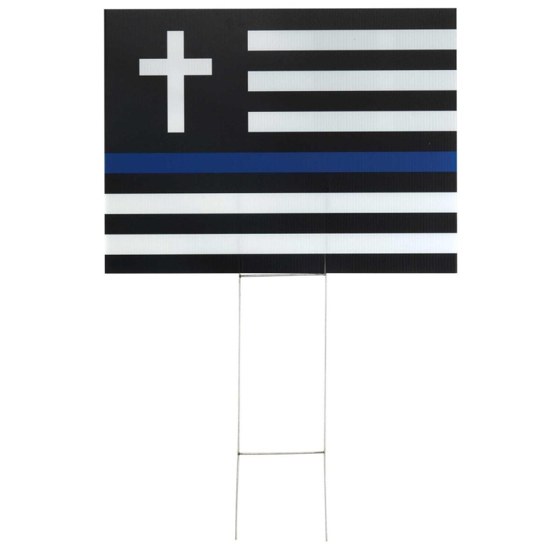 Yard Sign Thin Blue Line Flag With Cross