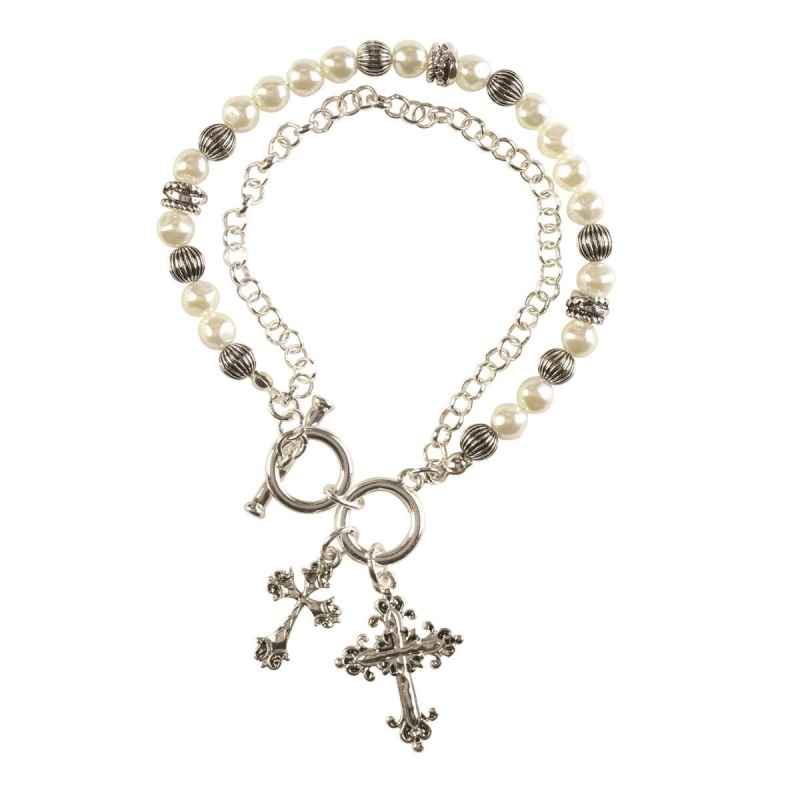 Bracelet Silverplate Crosses With Pearls