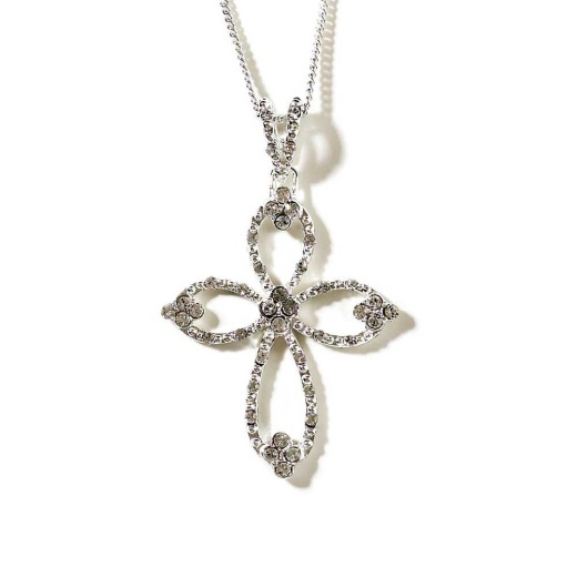 Nk Open Petal Crs Cz Sil Plt 18" Chn Necklace