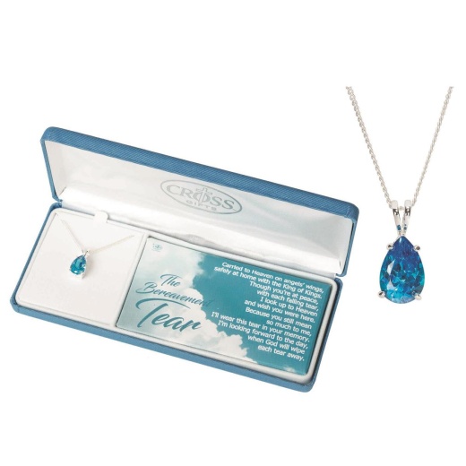 Nk-Bereavment Tear Blue Cz Sil Plt 18" Necklace