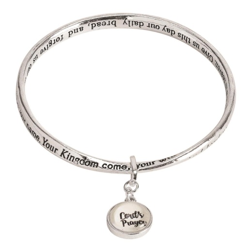 Lord's Prayer Mobius Bangle with Glass Drop Silver Plt