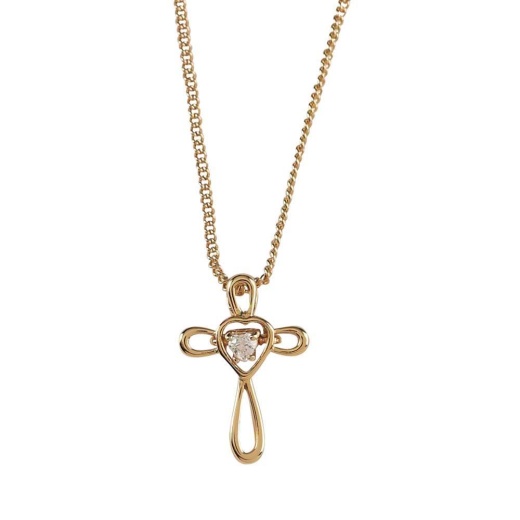 Open Petal Cross Heart Gold Plated Necklace - 18" Chain