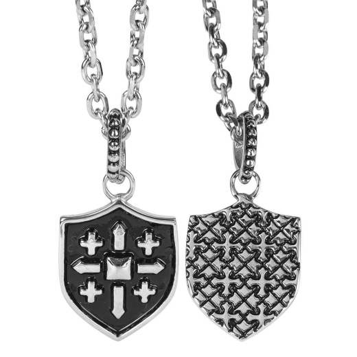 Nk-Shield/Crs Blk Epoxy Stnls Stl 24"Chain Stainless Steel Necklace