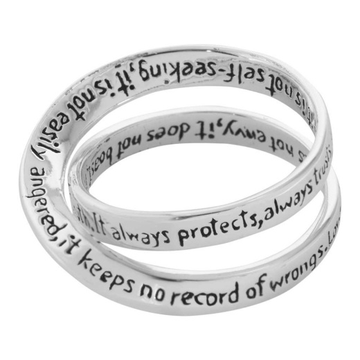 Rng-Sp Dbl Mobius 1Cor 13-Sz 7: A Double Mobius Ring with a Message of Endless Love