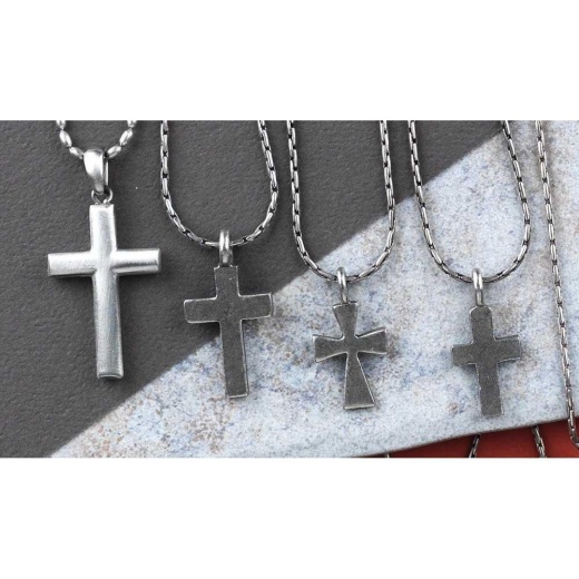 Nk-Med 3D Crs Pewter Satin-Dbx - Lead Free Pewter Cross Necklace