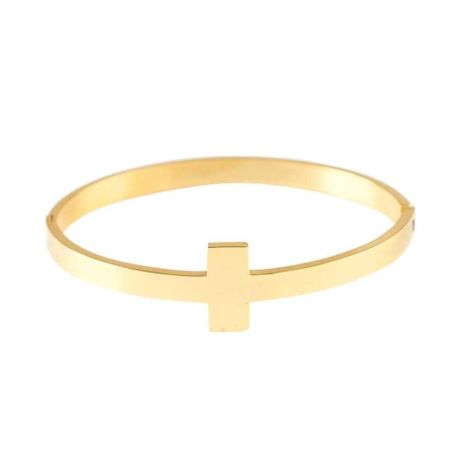 Brc-Gp Stainless Sideways Crs: Gold Plated Stainless Steel Cross Hinged Bracelet