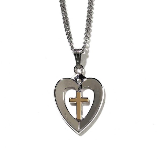 Nk 2-Tone Sp Hrt/Gp Crs 18" Necklace