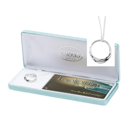 Footprints Engraved Mobius Ring Necklace