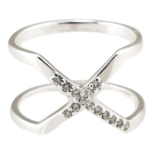 CZ Cross Ring Eternity Style in Silver Plating - Size 8