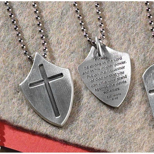 Nk-Pwt Shield/Crs Bkmkcd 21 Pewter Necklace Dog Tag