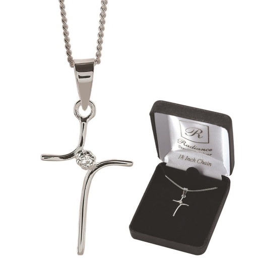 Nk Ss Curve Crs Cz Vbale-Dbox Cross Necklace