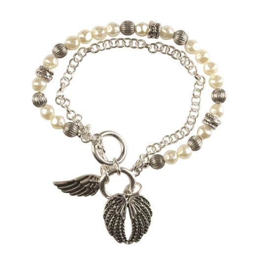 Silverplate Angel Wings Pearls Bracelet