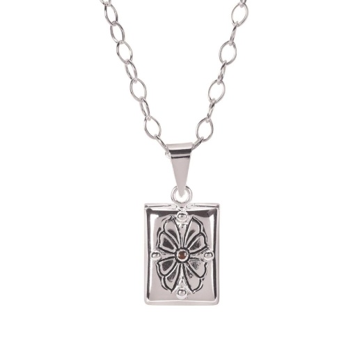 Locket with Garnet Stone - Sterling Silver 18 Chain Necklace