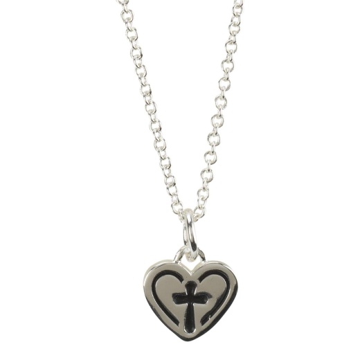NK Minis Heart/Crs Sil Plt 18" Chain Necklace