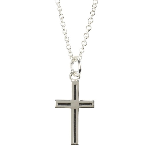 Nk Minis Box Crs Sil Plt 18" Ch Necklace - 3/8X9/16 Necklace