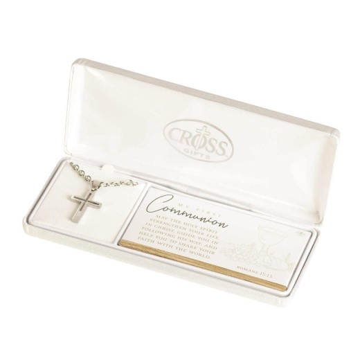 Romans 15:13 First Communion Stainless Steel Box Cross Necklace