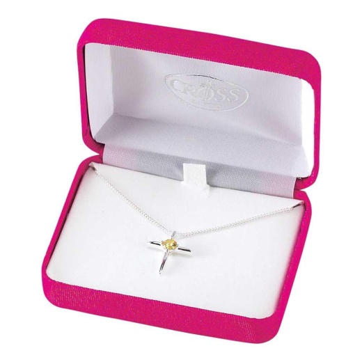 Nk-Sp Nov. Birthday Crs-18"Ch Cross Necklace with Birthstone